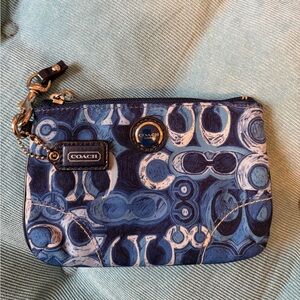 Coach Y2K Navy and Light Blue Graffiti Patterned Wristlet Wallet Card Holder